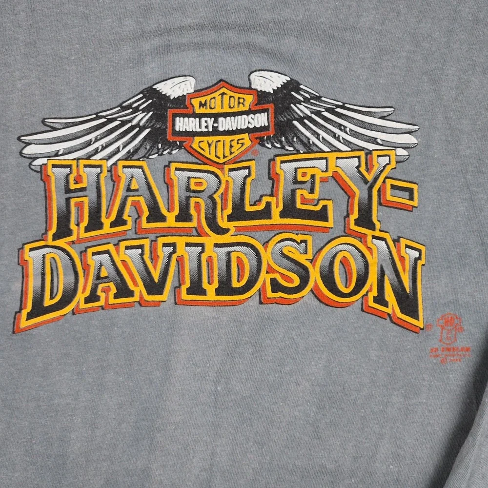 Harley Davidson Shirt Mens Medium Gray 1989 3D Emblem Freedom Eagle Long Sleeve - Picture 3 of 16